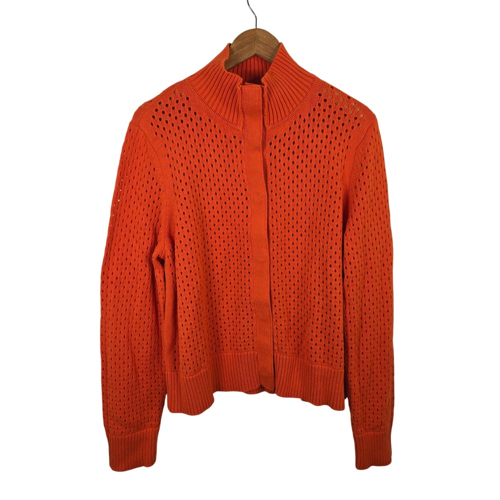 T by Talbots Orange Pointelle Snap Front Mock Neck Cardigan Sweater XL NWT